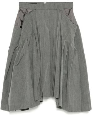 Pushbutton Square Pleated Skirt - Gray