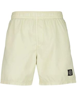 Stone Island B100B09 Logo-Patch Swim Shorts - Natural