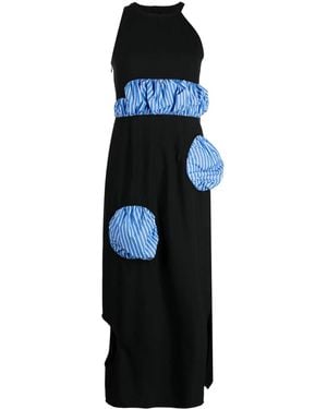 Enfold Striped-Panel Sleeveless Midi Dress - Black