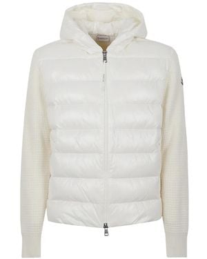 Moncler Padded Waffle-Knit Hoodie - White