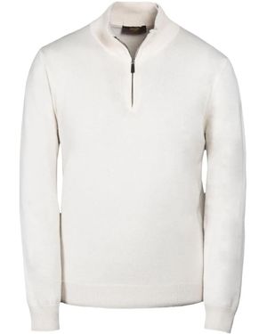 Moorer Zip-Up Mock-Neck Sweater - White