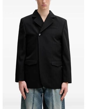 Adererror Pinstripe Asymmetric-Fastening Blazer - Black