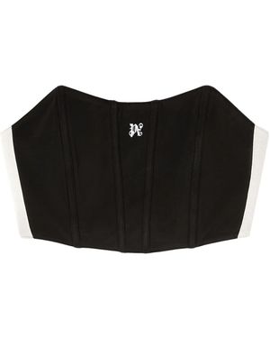 Palm Angels Monogram-Print Corset Top - Black