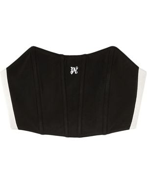 Palm Angels Monogram-Print Corset Top - Black