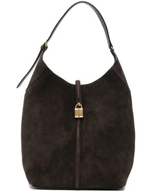DeMellier Large Siena Padlock-Detail Suede Shoulder Bag - Black