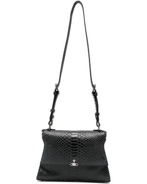 Vivienne Westwood Orb-Detail Snakeskin-Effect Shoulder Bag - Black
