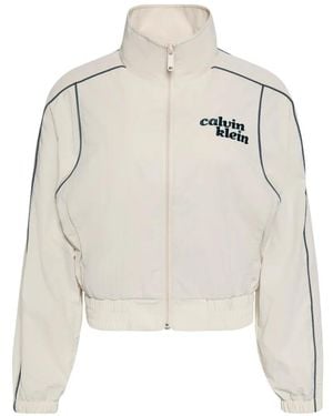 Calvin Klein Logo-Embroidered Piped Jacket - White