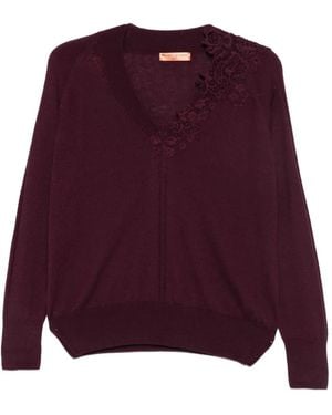 Ermanno Scervino Maglia Lace-Trimmed V-Neck Jumper - Purple