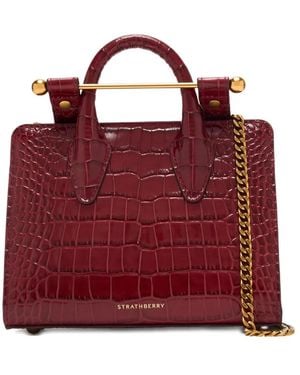Strathberry Nano Crocodile-Embossed Tote Bag - Red