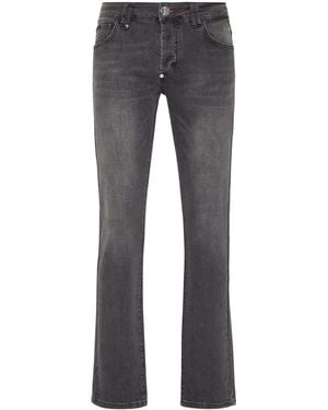 Philipp Plein Supreme Iconic Low-Rise Straight-Leg Jeans - Grey