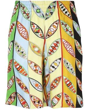PUCCI Stretchbund-Shorts mit Blatt-Print - Gelb