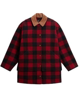 Woolrich Abrigo Barn A Cuadros Con Botones - Rojo