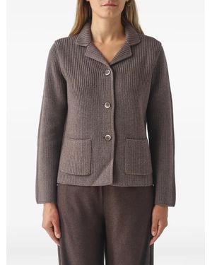 Gran Sasso Ribbed-Knit Patch-Pocket Jacket - Brown