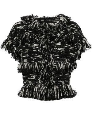 Sacai Fringed-Edge Knitted Jacket - Black