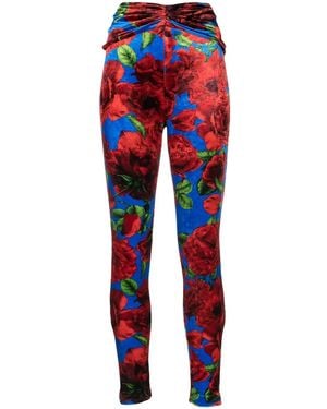 Magda Butrym Rose-Print Velvet Leggings - Red