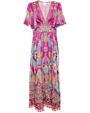 CAMILLA Flutter-sleeves Dress - Purple