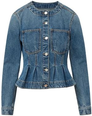 Veronica Beard Buttoned Pleated Denim Jacket - Blue