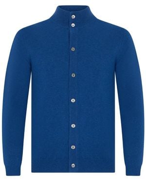 Fedeli High-Neck Button-Up Cardigan - Blue