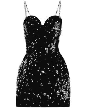 Oscar de la Renta Crystal-Embellished Cupro-Blend Mini Dress - Black