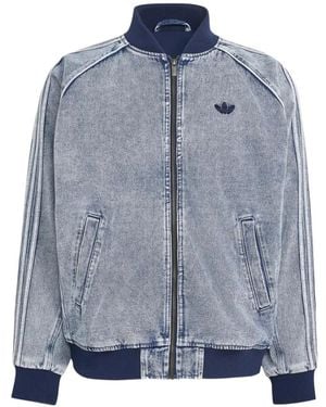adidas Logo-Embroidered Denim Jacket - Blue