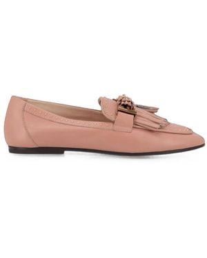 Tod's Fringed Stud-Embellished Loafers - Pink