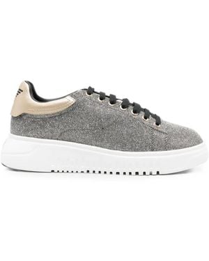 Emporio Armani Glitter-Effect Logo-Patch Trainers - White