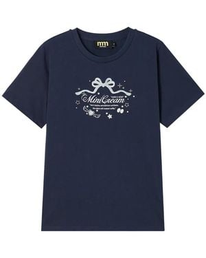Mini Cream Graphic-Print T-Shirt - Blue