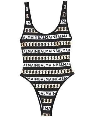 Balmain Logo-Print Swimsuit - Black