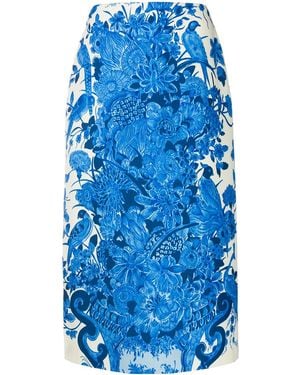 Valentino Garavani Floral-Print Mid-Length Skirt - Blue