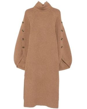 Zimmermann Button-Embellished Roll-Neck Midi Dress - Natural