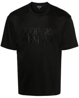 Giorgio Armani Logo-Embroidered Cotton T-Shirt - Black