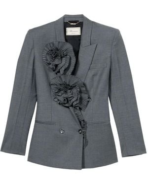 Blumarine Pleated Rose-Embellished Blazer - Grey