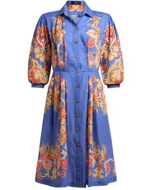 Etro Floral-Motif Shirt Dress - Blue