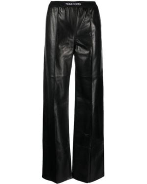Tom Ford Logo-Waistband Leather Pants - Black