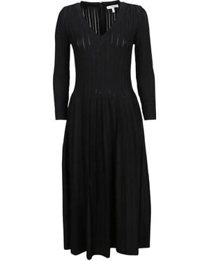 CASASOLA Ribbed V-Neck Dress - Black