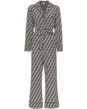 Fendi Ff Logo Belted Silk Jumpsuit - Black