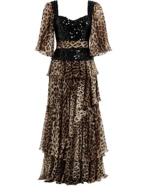 Dolce & Gabbana Sequin-Embellished Leopard-Print Maxi Dress - Natural