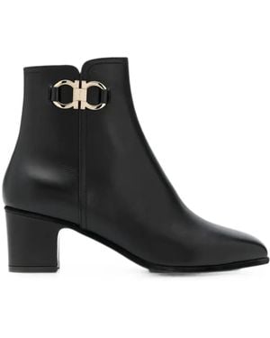 Ferragamo Gancini Leather Ankle Boots - Black
