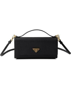 Prada Saffiano-Leather Wallet With Shoulder Strap - Black