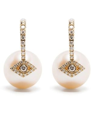 Sydney Evan Evil Eye パール&ダイヤモンド ピアス 14kイエローゴールド - ブラック