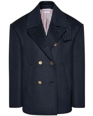 Thom Browne Chaquetón Oversize Con Doble Botonadura - Azul