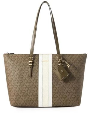 Michael Kors Logo-Print Striped Tote Bag - Brown
