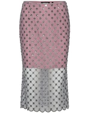 ROTATE BIRGER CHRISTENSEN Midi Sequin Skirt With Flower-Shaped Embellishment And Transparent Hem - Purple