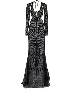 Roberto Cavalli Sheer Tiger-Print Evening Dress - Black