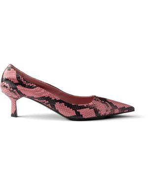Prada Printed Ayers Leather Court Shoes - Pink