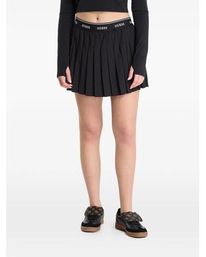 Guess Logo-Waistband Pleated Mini Skirt - Black