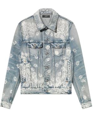 Amiri Bleach-Bandana Denim Jacket - Blue
