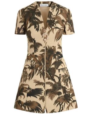 Oscar de la Renta Chiné Palm Leaves Tweed Dress - Natural