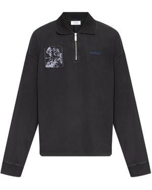 Off-White c/o Virgil Abloh Embroidered-patch half-zip polo shirt - Schwarz