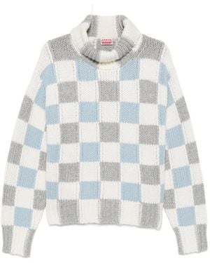 KENZO Checkerboard Roll-Neck Jumper - White